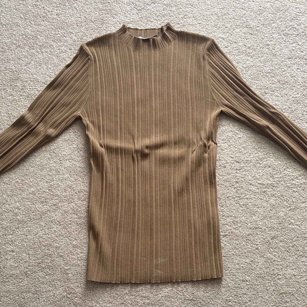MM Lafleur Tan Ribbed Knit Top